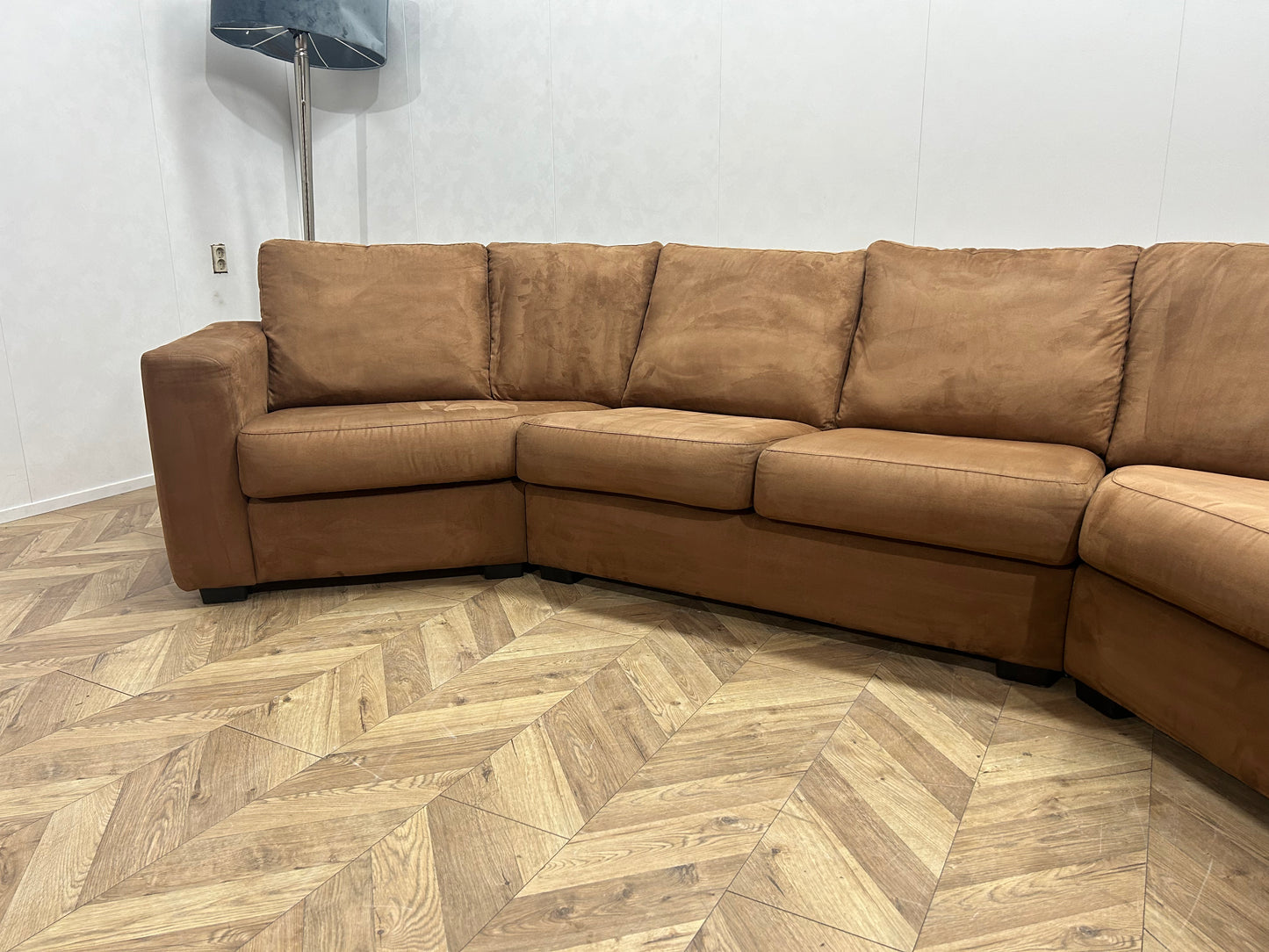 Cognac Bruine Suède Stof U Bank ~ Losse Rugkussens Met Afneembare Hoezen