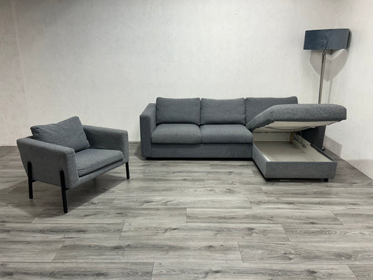 Licht Grijze Hoekbank Inc. Fauteuil ~ Opbergruimte ~ Nieuwstaat