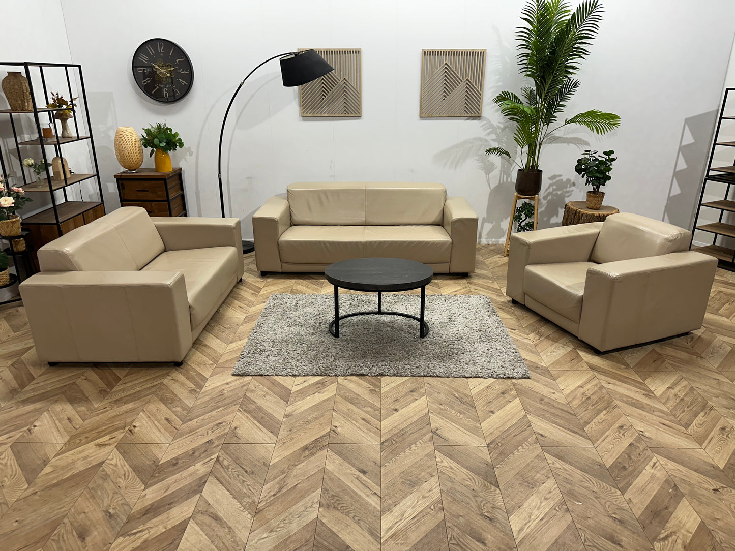 Crème Echt Lederen Banken Set Inc. Fauteuil ~ Geimpregneerd