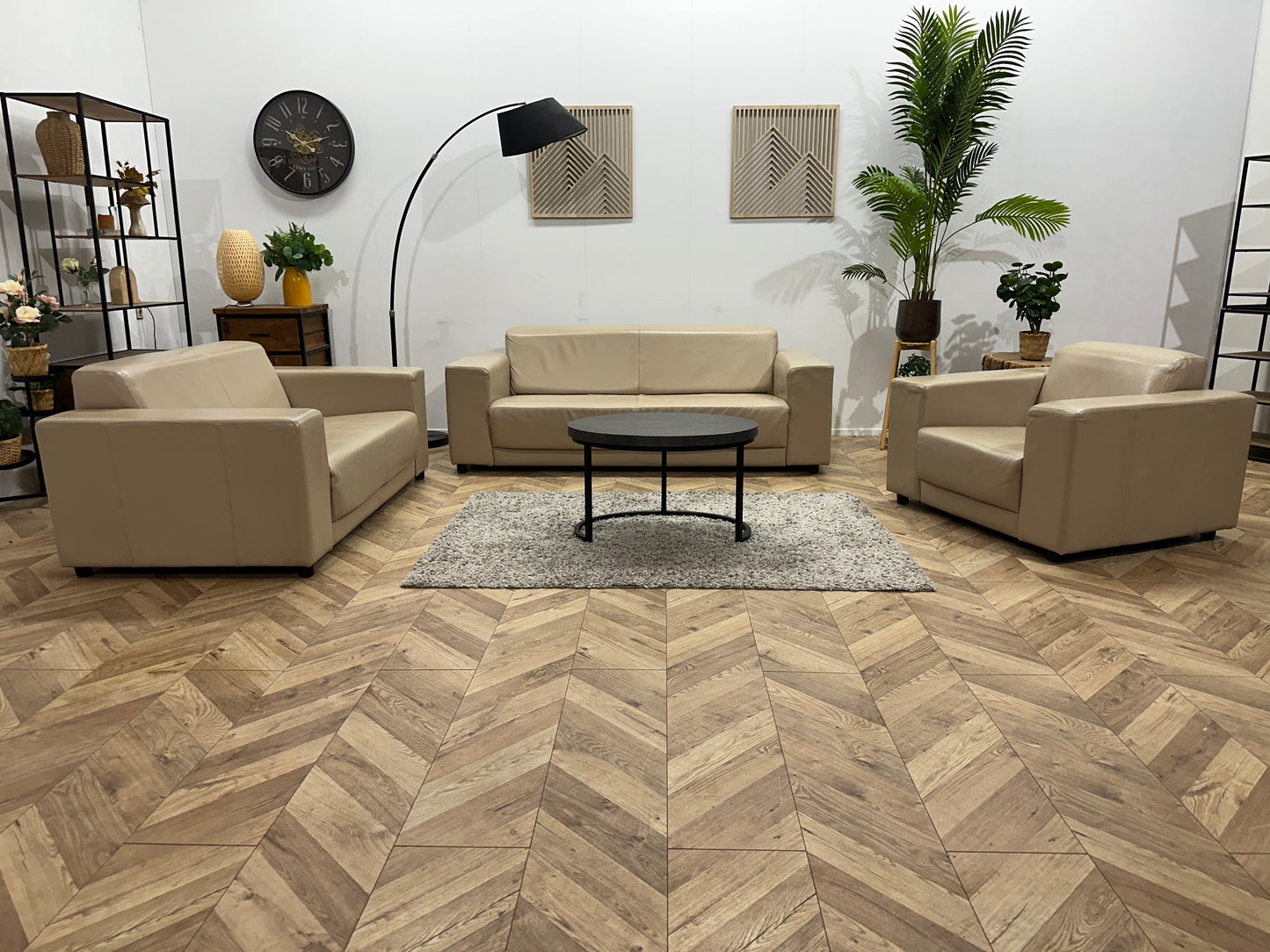 Crème Echt Lederen Banken Set Inc. Fauteuil ~ Geimpregneerd