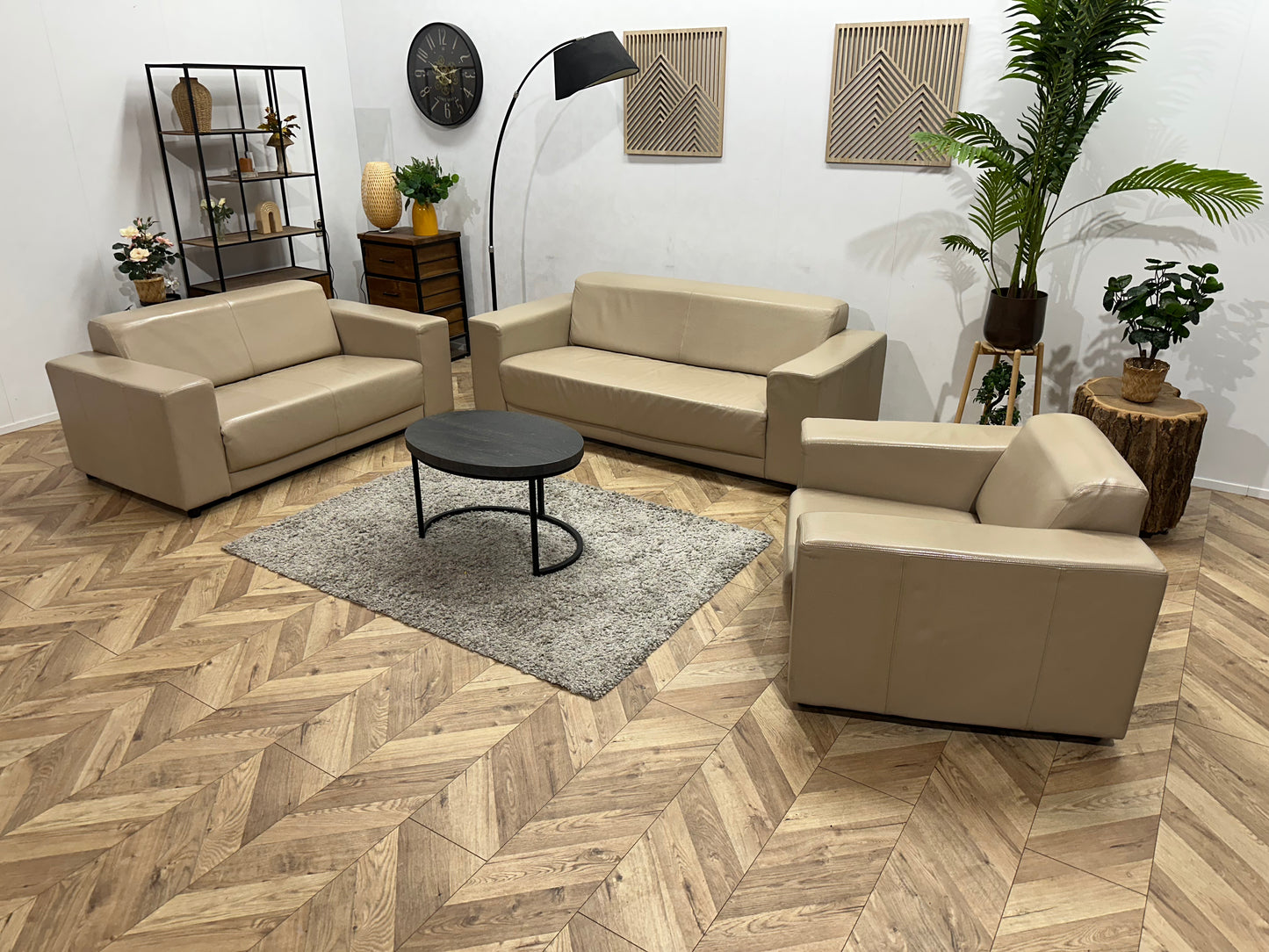 Crème Echt Lederen Banken Set Inc. Fauteuil ~ Geimpregneerd