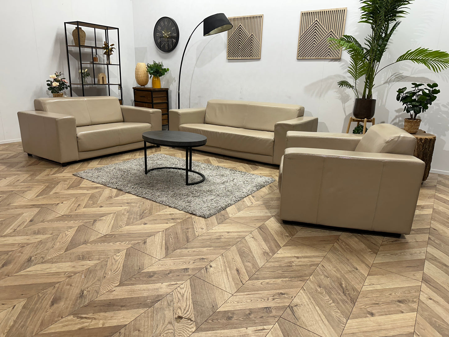 Crème Echt Lederen Banken Set Inc. Fauteuil ~ Geimpregneerd