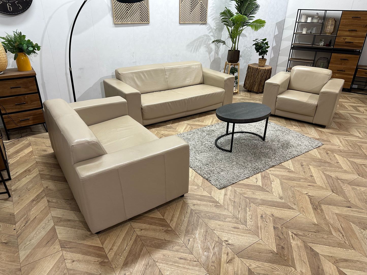 Crème Echt Lederen Banken Set Inc. Fauteuil ~ Geimpregneerd