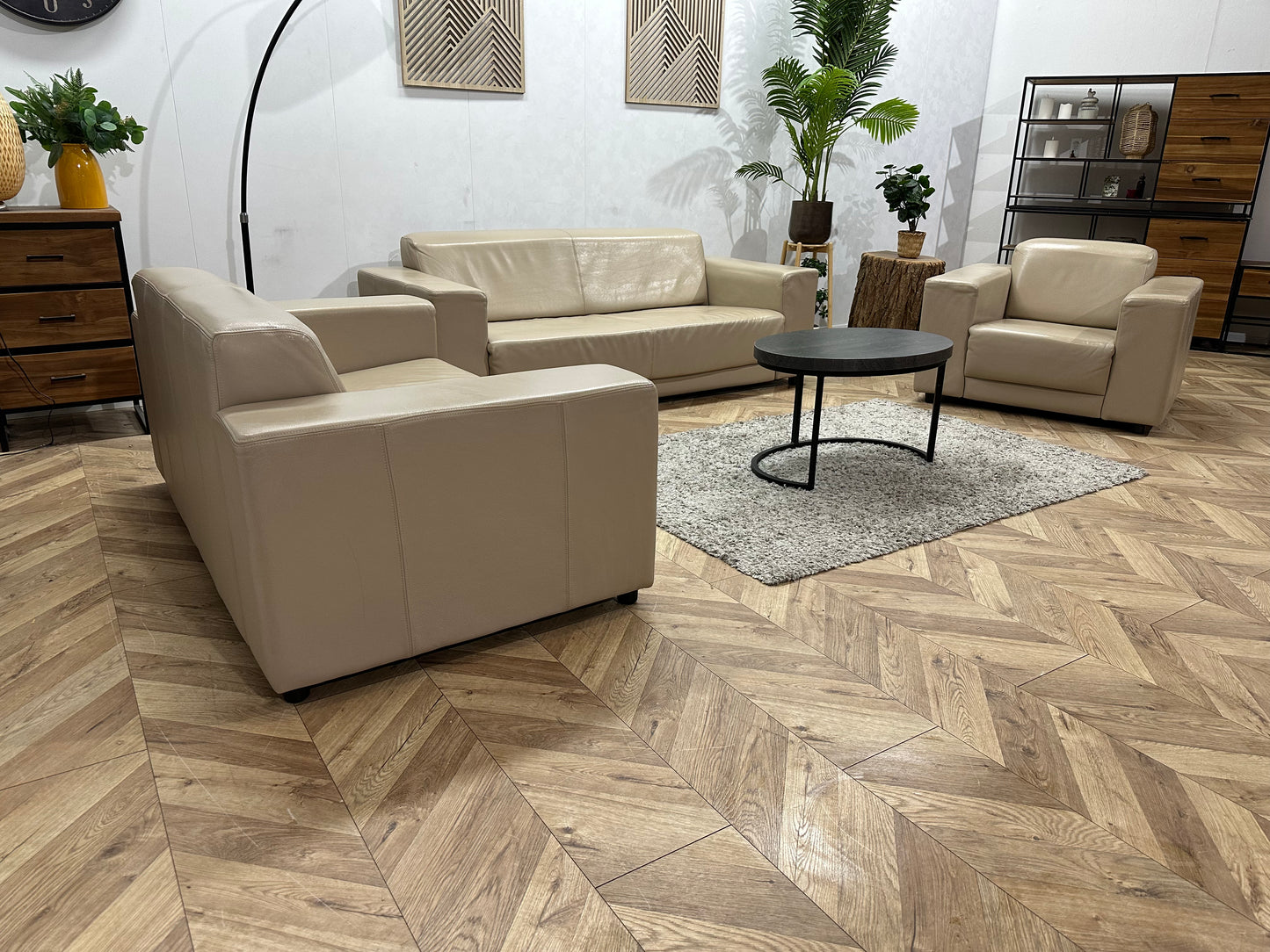 Crème Echt Lederen Banken Set Inc. Fauteuil ~ Geimpregneerd