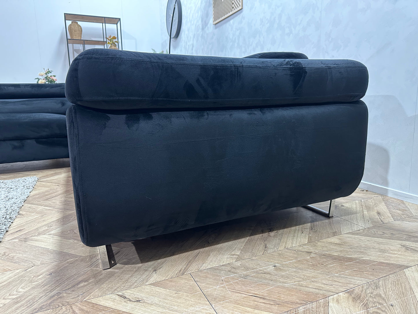 Zwarte Velvet Hoekbank ~ Slaapfunctie ~ Verstelbare Hoofdsteunen