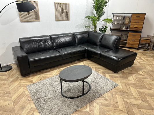 Zwarte Echt Lederen Hoekbank ~ Geïmpregneerd ~ Nieuwstaat