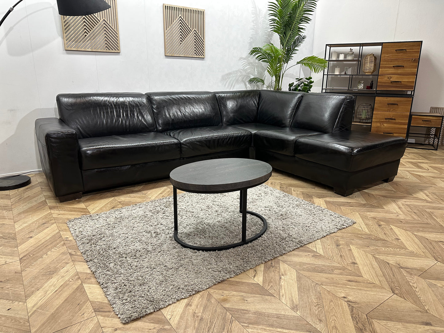 Zwarte Echt Lederen Hoekbank ~ Geïmpregneerd ~ Nieuwstaat