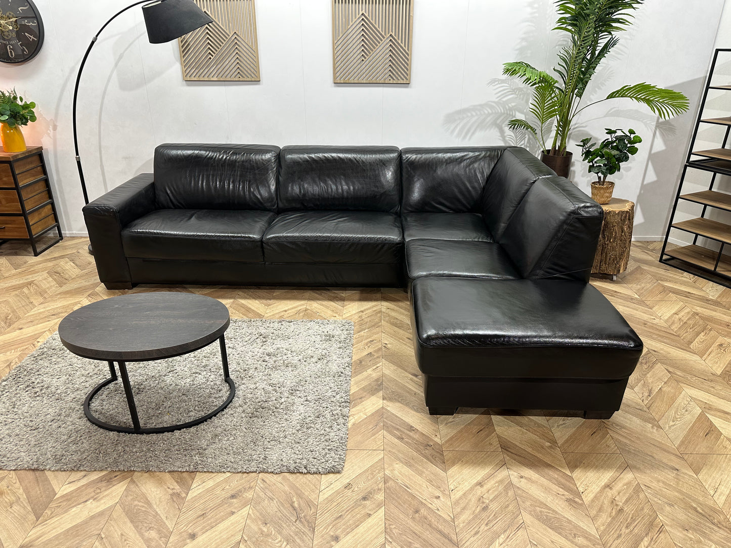 Zwarte Echt Lederen Hoekbank ~ Geïmpregneerd ~ Nieuwstaat