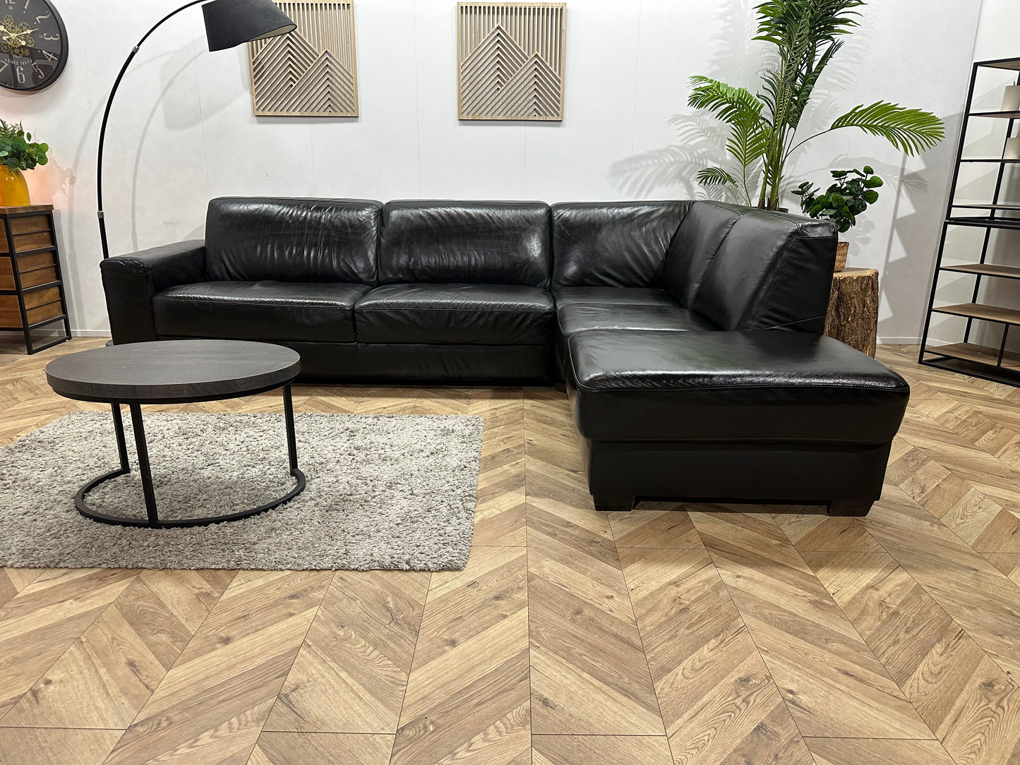 Zwarte Echt Lederen Hoekbank ~ Geïmpregneerd ~ Nieuwstaat