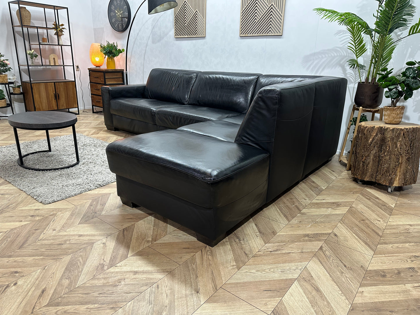 Zwarte Echt Lederen Hoekbank ~ Geïmpregneerd ~ Nieuwstaat