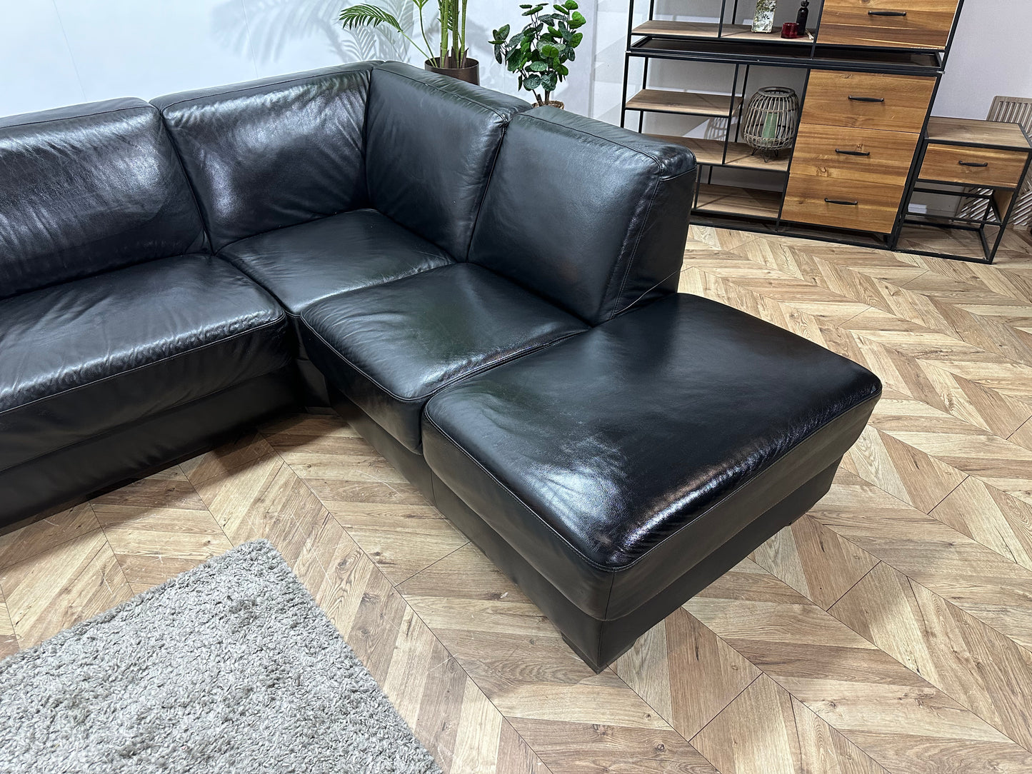 Zwarte Echt Lederen Hoekbank ~ Geïmpregneerd ~ Nieuwstaat