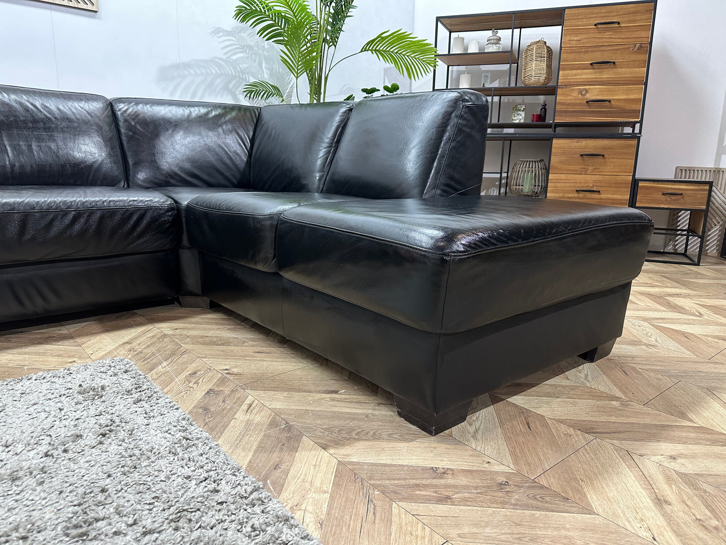 Zwarte Echt Lederen Hoekbank ~ Geïmpregneerd ~ Nieuwstaat