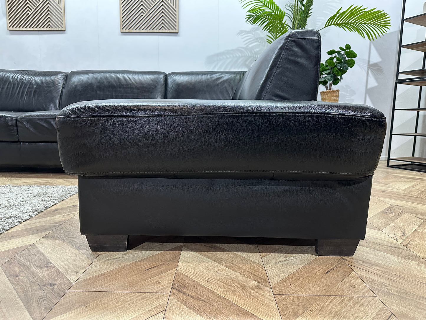 Zwarte Echt Lederen Hoekbank ~ Geïmpregneerd ~ Nieuwstaat