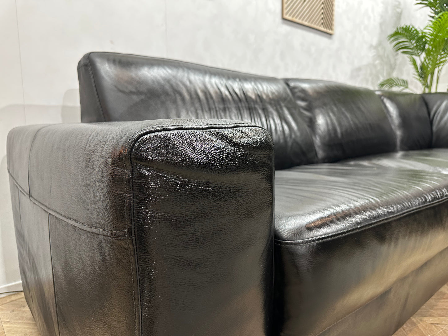 Zwarte Echt Lederen Hoekbank ~ Geïmpregneerd ~ Nieuwstaat