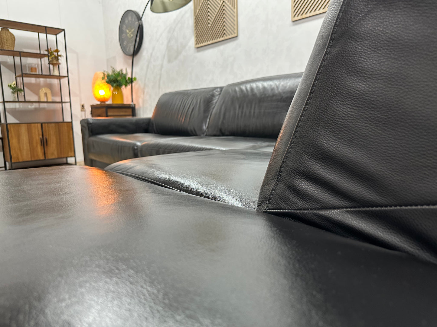 Zwarte Echt Lederen Hoekbank ~ Geïmpregneerd ~ Nieuwstaat