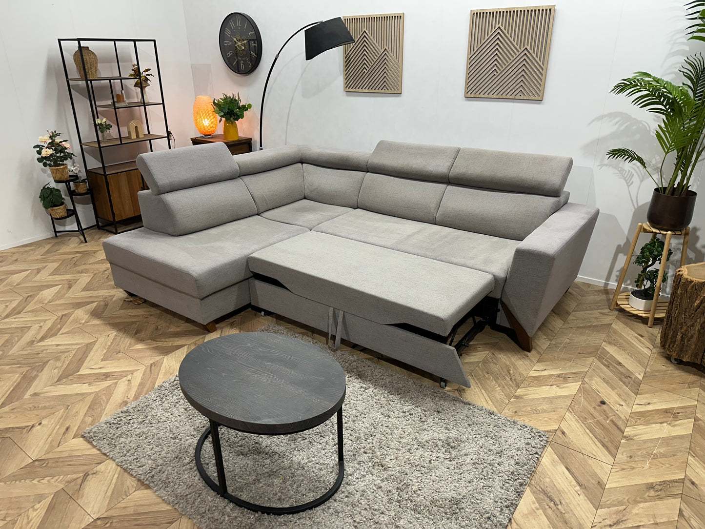 Licht Grijze Hoekbank ~ Slaapfunctie ~ Extra Opbergruimte