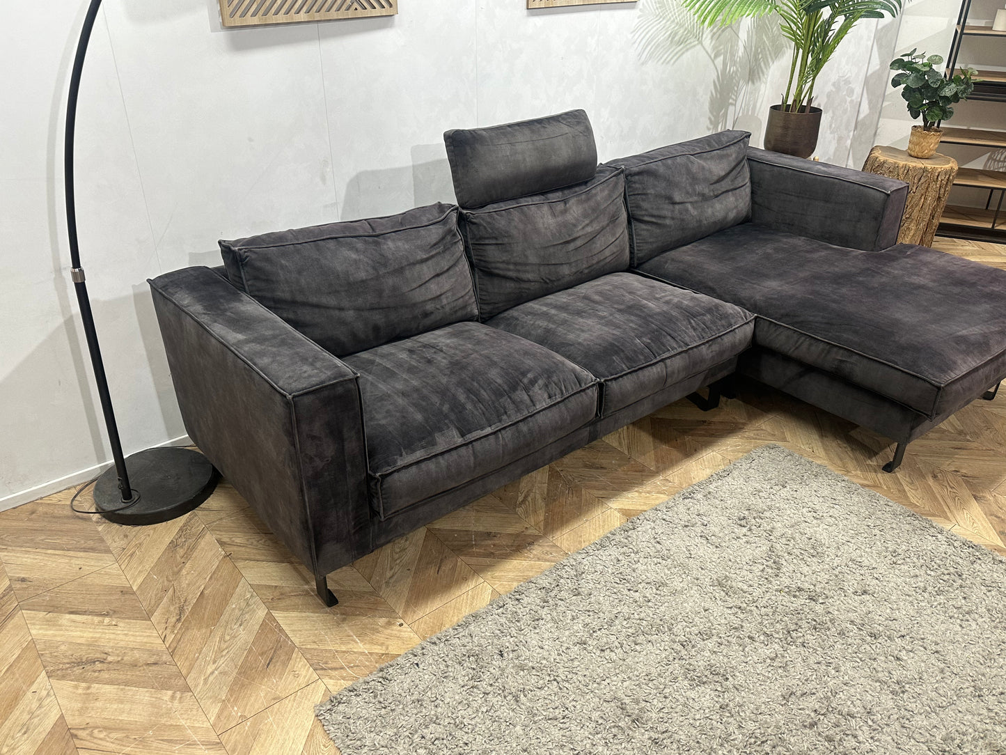 Antraciet Velvet Hoekbank ~ Losse Kussens Met Afneembare Hoezen
