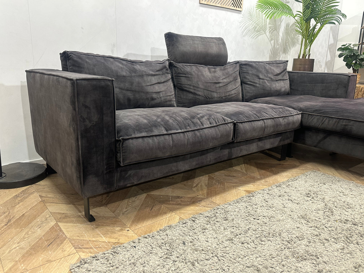 Antraciet Velvet Hoekbank ~ Losse Kussens Met Afneembare Hoezen