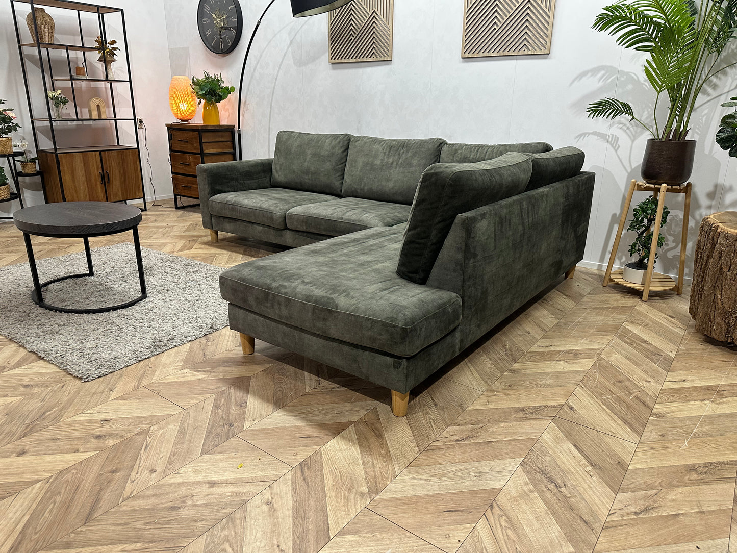 Groene Velvet Hoekbank ~ Nieuwstaat