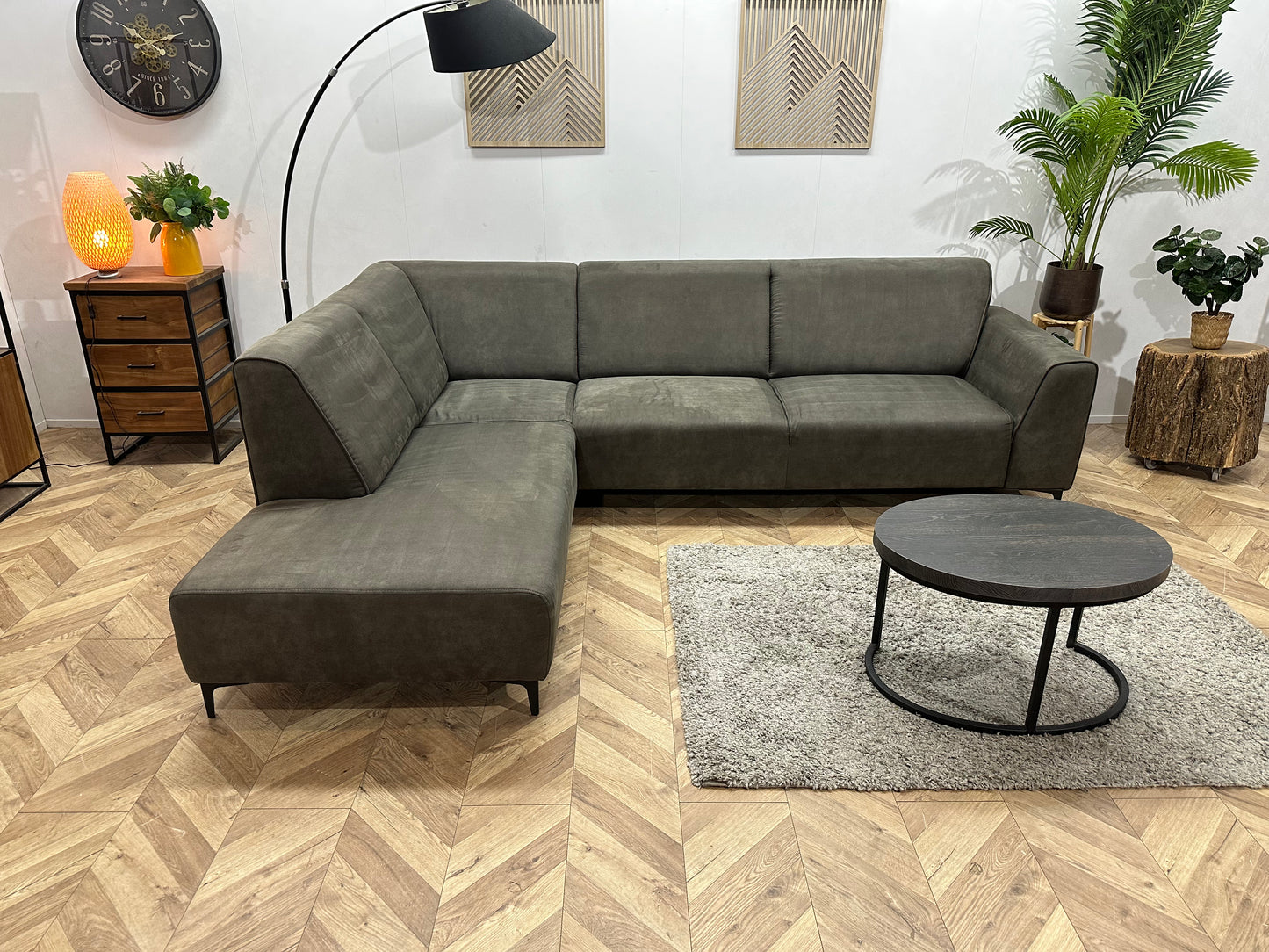 Antraciet Suède Stof Hoekbank ~ Nieuwstaat