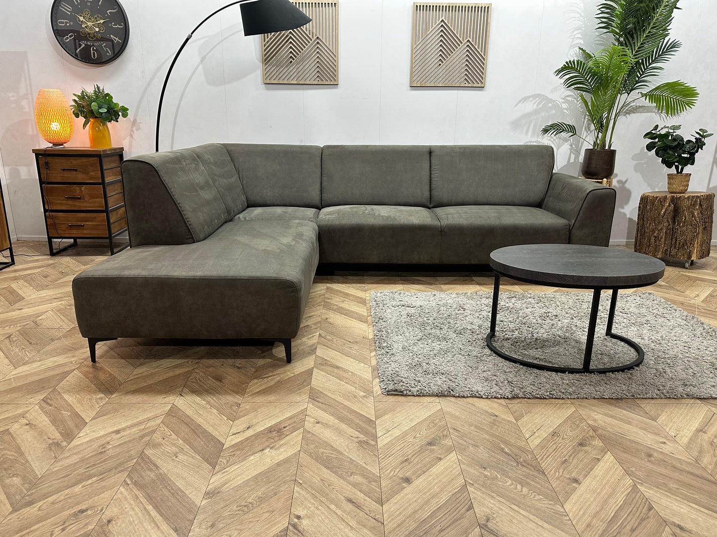 Antraciet Suède Stof Hoekbank ~ Nieuwstaat