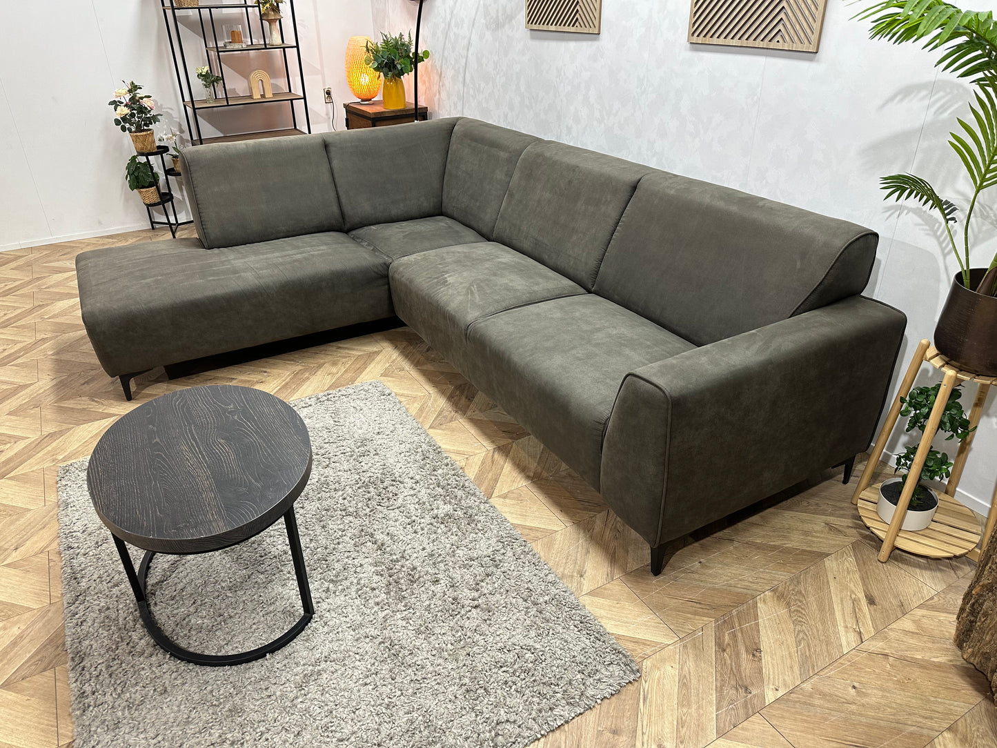 Antraciet Suède Stof Hoekbank ~ Nieuwstaat