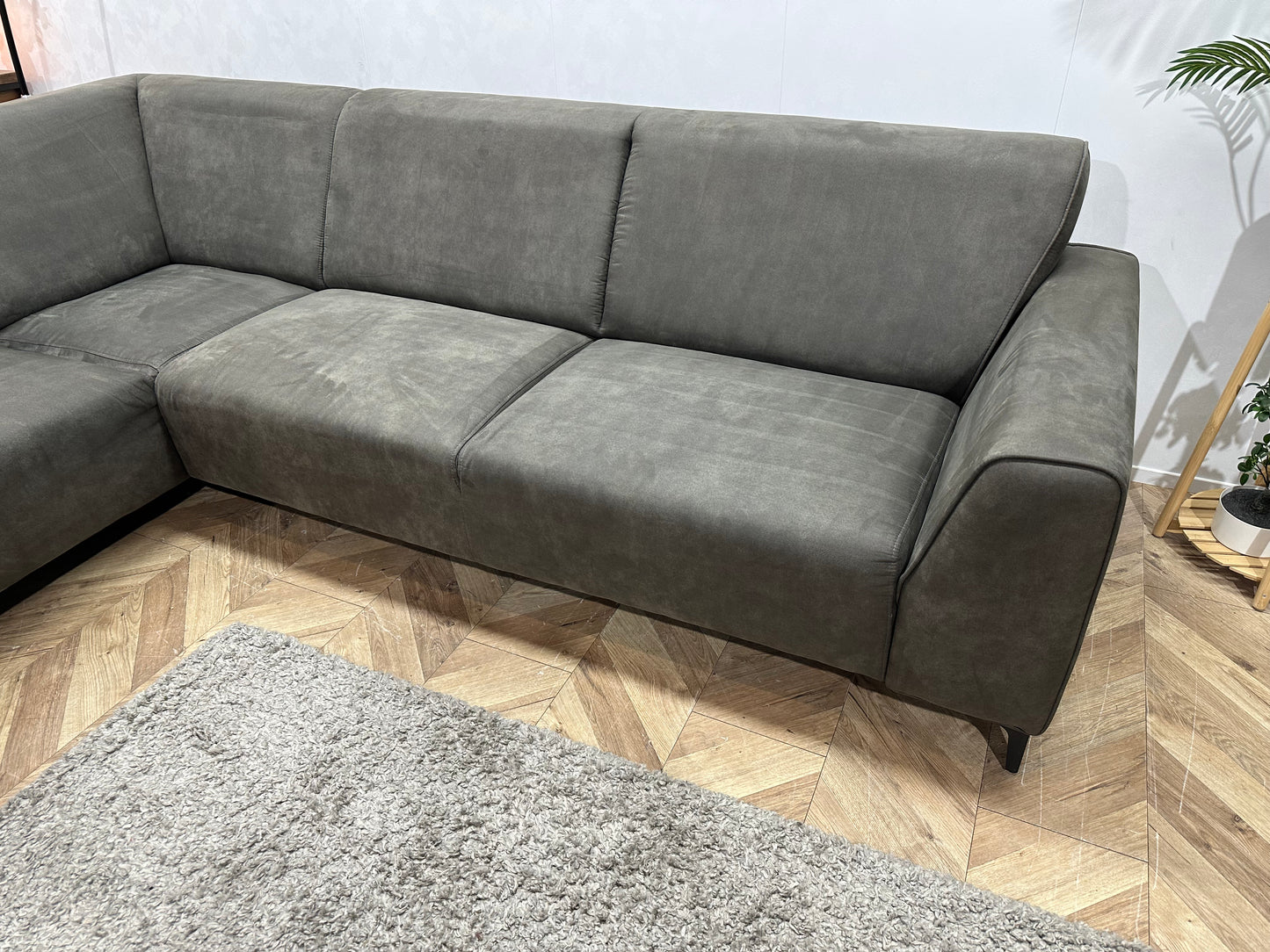 Antraciet Suède Stof Hoekbank ~ Nieuwstaat