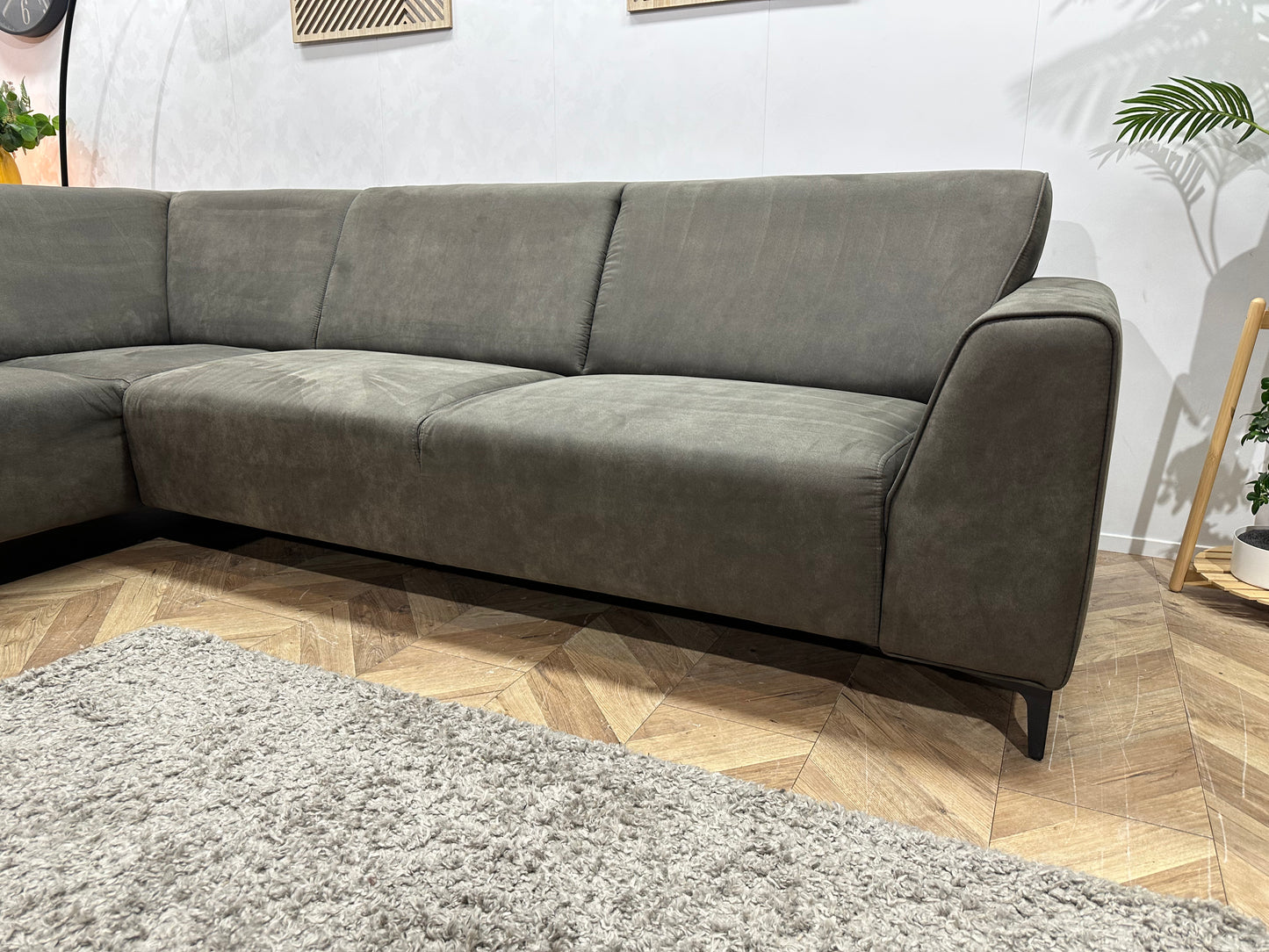 Antraciet Suède Stof Hoekbank ~ Nieuwstaat