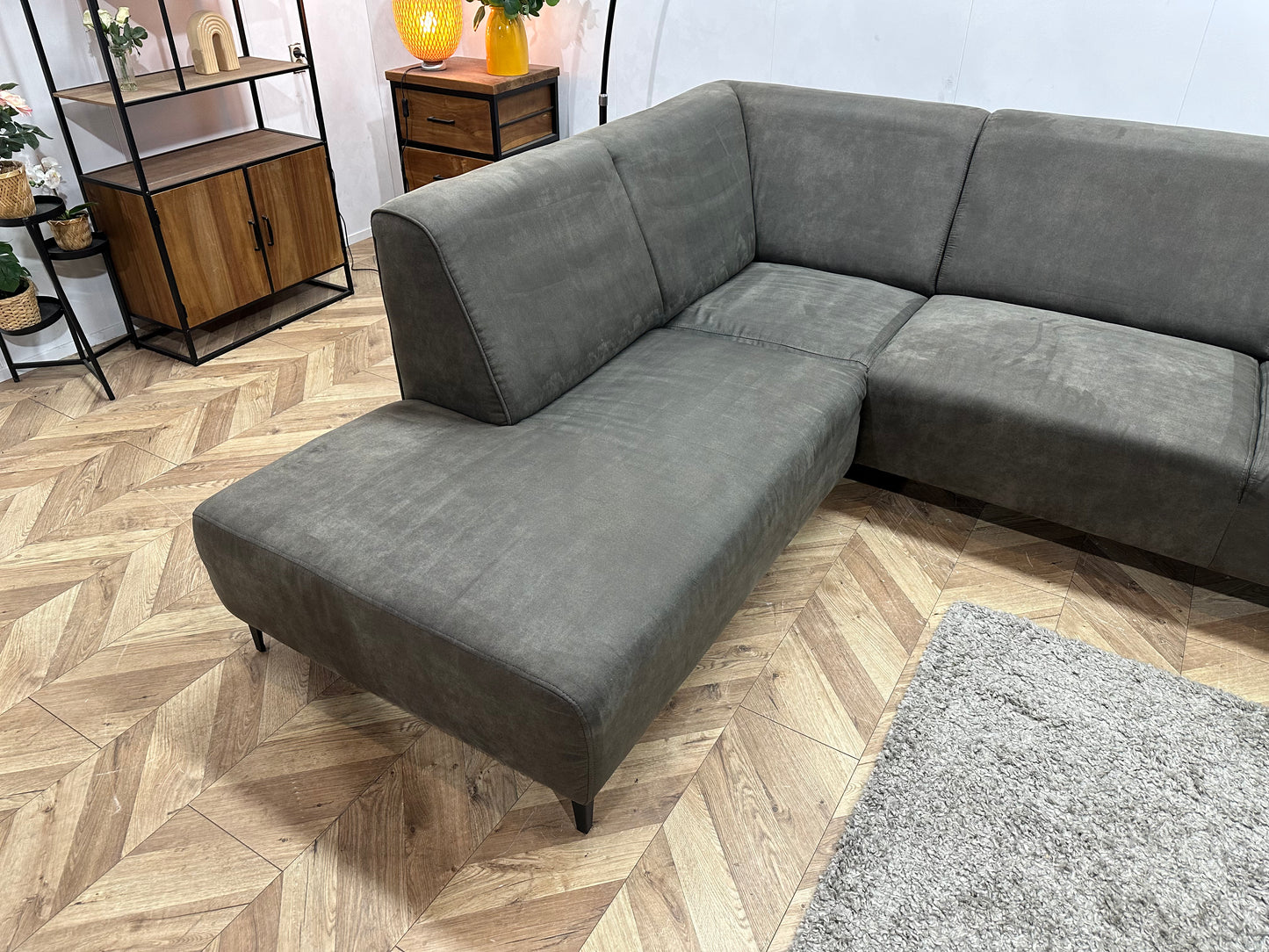 Antraciet Suède Stof Hoekbank ~ Nieuwstaat