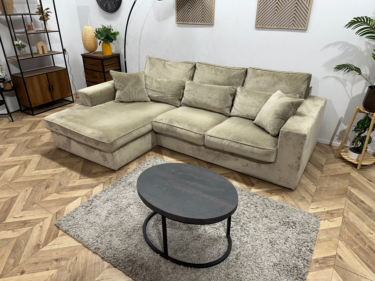 Beige Velvet Hoekbank ~ Losse Kussens Met Afneembare Hoezen