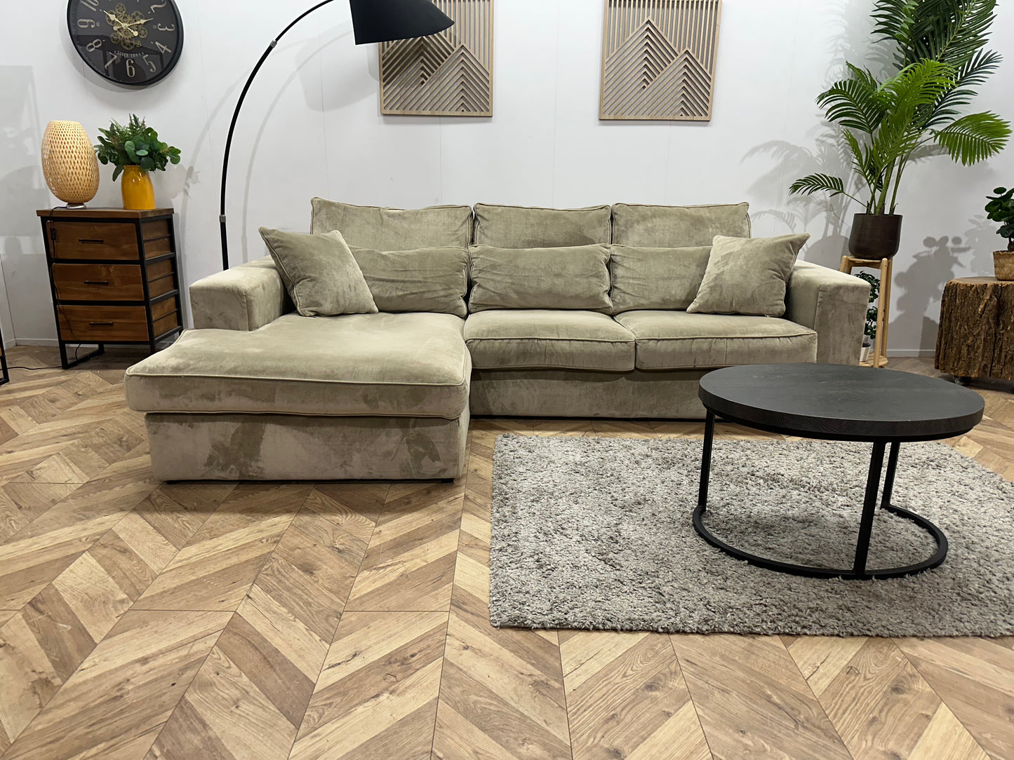 Beige Velvet Hoekbank ~ Losse Kussens Met Afneembare Hoezen