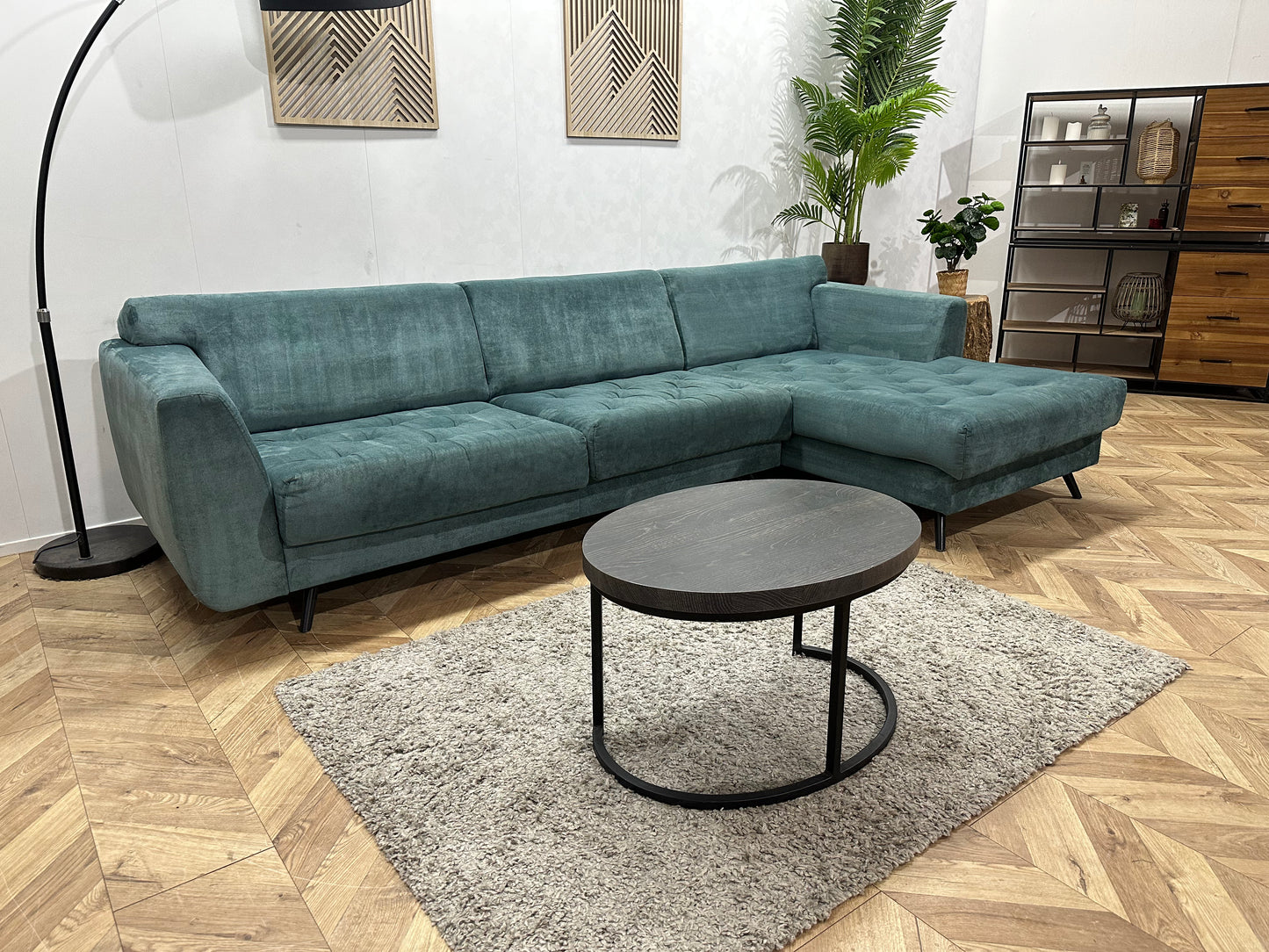 H&H Turquoise Suède Stoffen Hoekbank ~ Vaste Kussens
