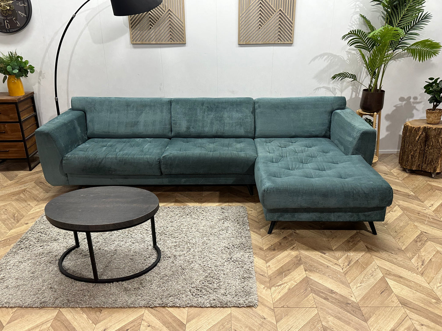 H&H Turquoise Suède Stoffen Hoekbank ~ Vaste Kussens