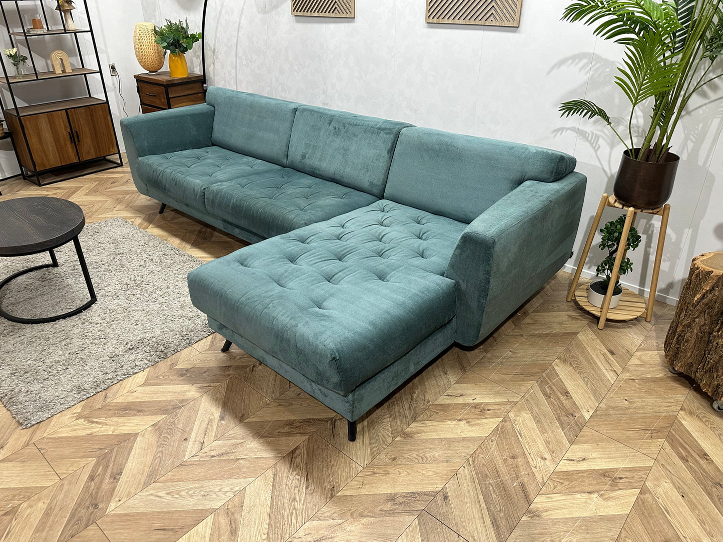 H&H Turquoise Suède Stoffen Hoekbank ~ Vaste Kussens