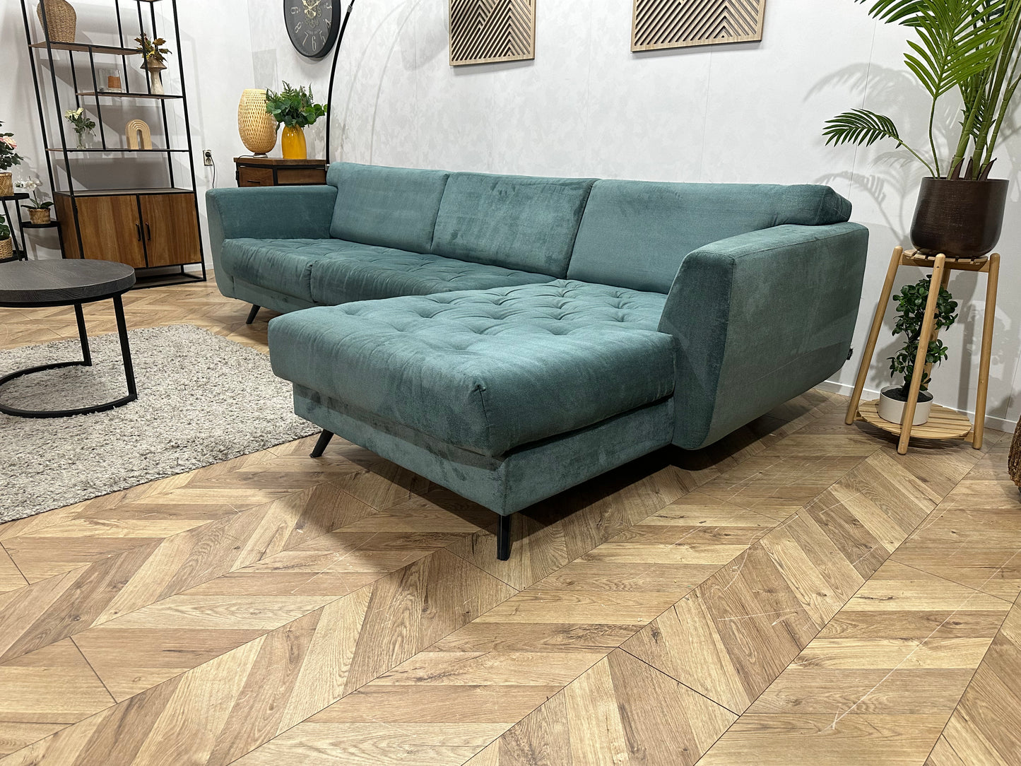 H&H Turquoise Suède Stoffen Hoekbank ~ Vaste Kussens