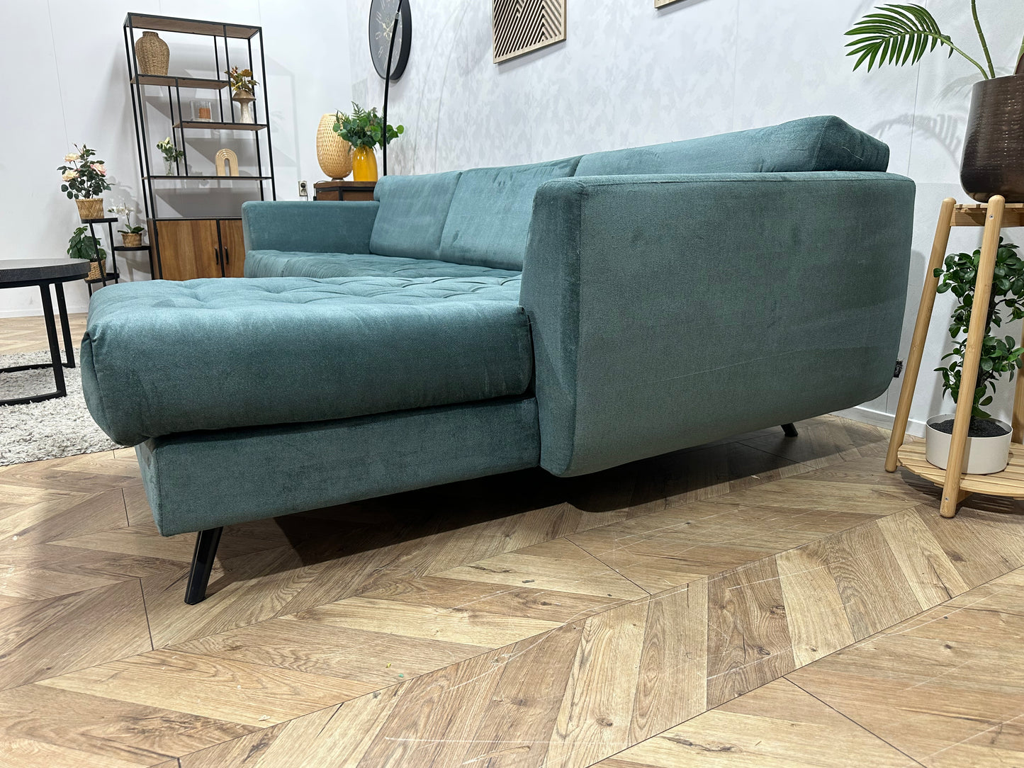 H&H Turquoise Suède Stoffen Hoekbank ~ Vaste Kussens