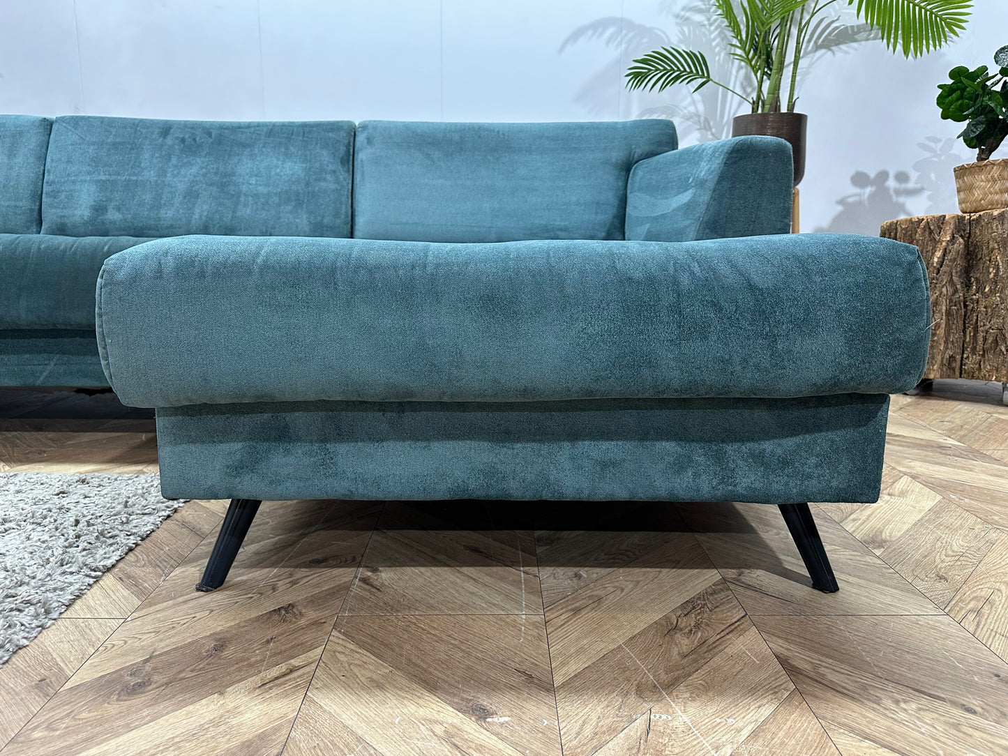 H&H Turquoise Suède Stoffen Hoekbank ~ Vaste Kussens