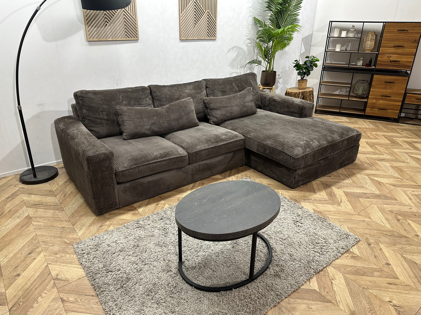 Antraciet Ribstof Hoekbank ~ Losse Kussens Met Afneembare Hoezen