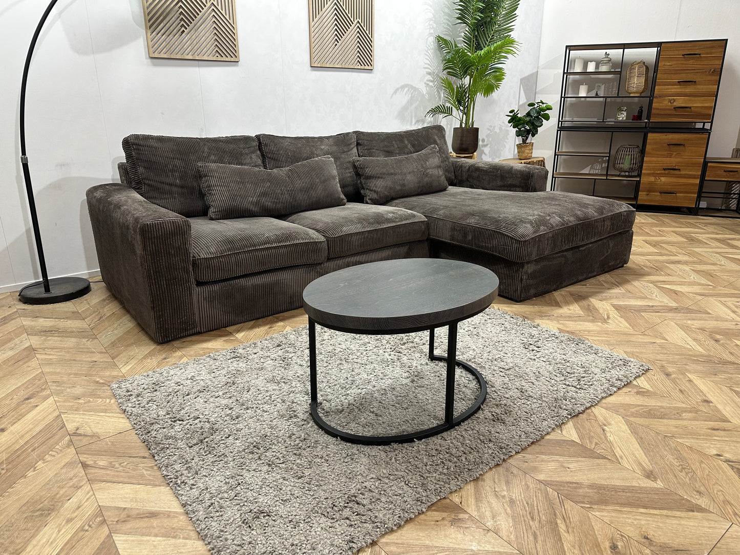 Antraciet Ribstof Hoekbank ~ Losse Kussens Met Afneembare Hoezen