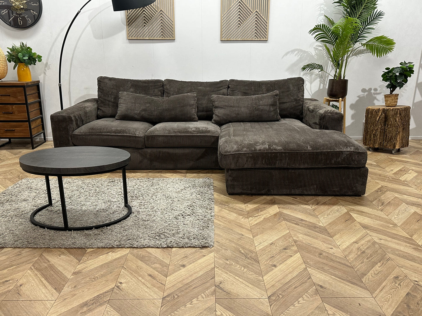 Antraciet Ribstof Hoekbank ~ Losse Kussens Met Afneembare Hoezen