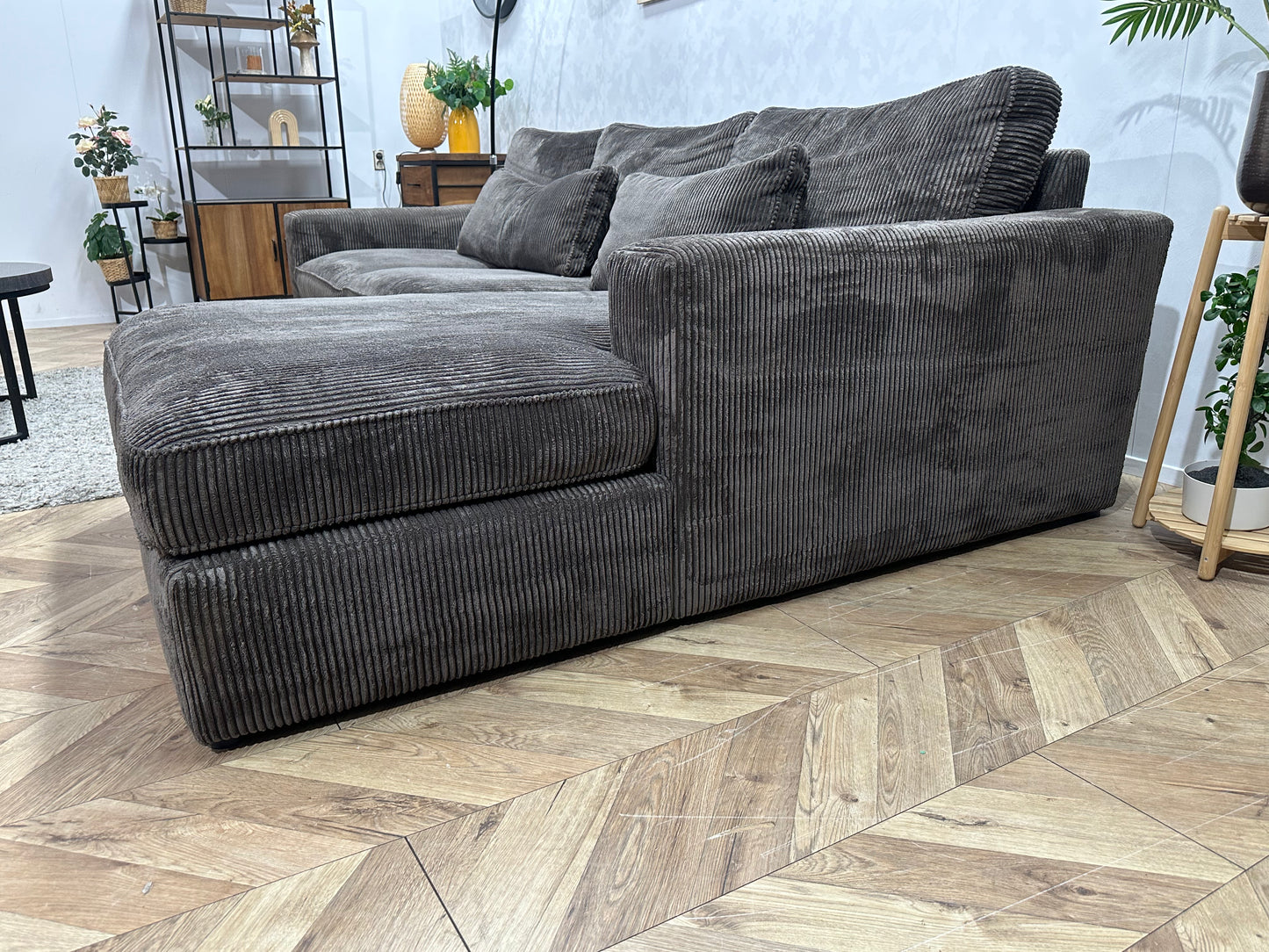 Antraciet Ribstof Hoekbank ~ Losse Kussens Met Afneembare Hoezen