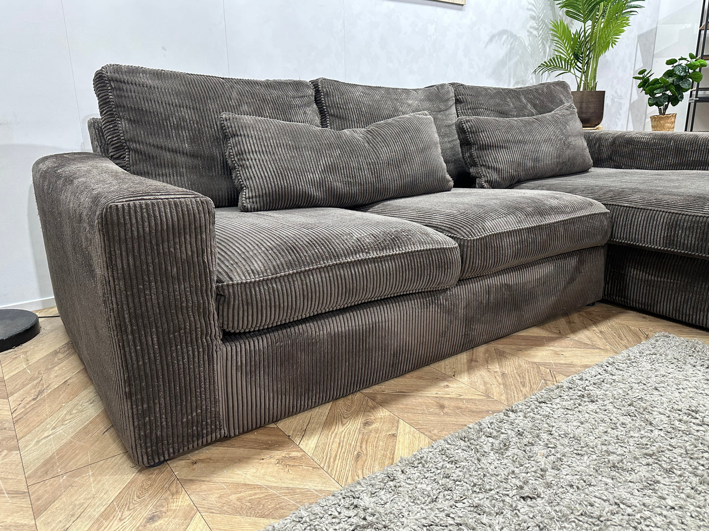 Antraciet Ribstof Hoekbank ~ Losse Kussens Met Afneembare Hoezen