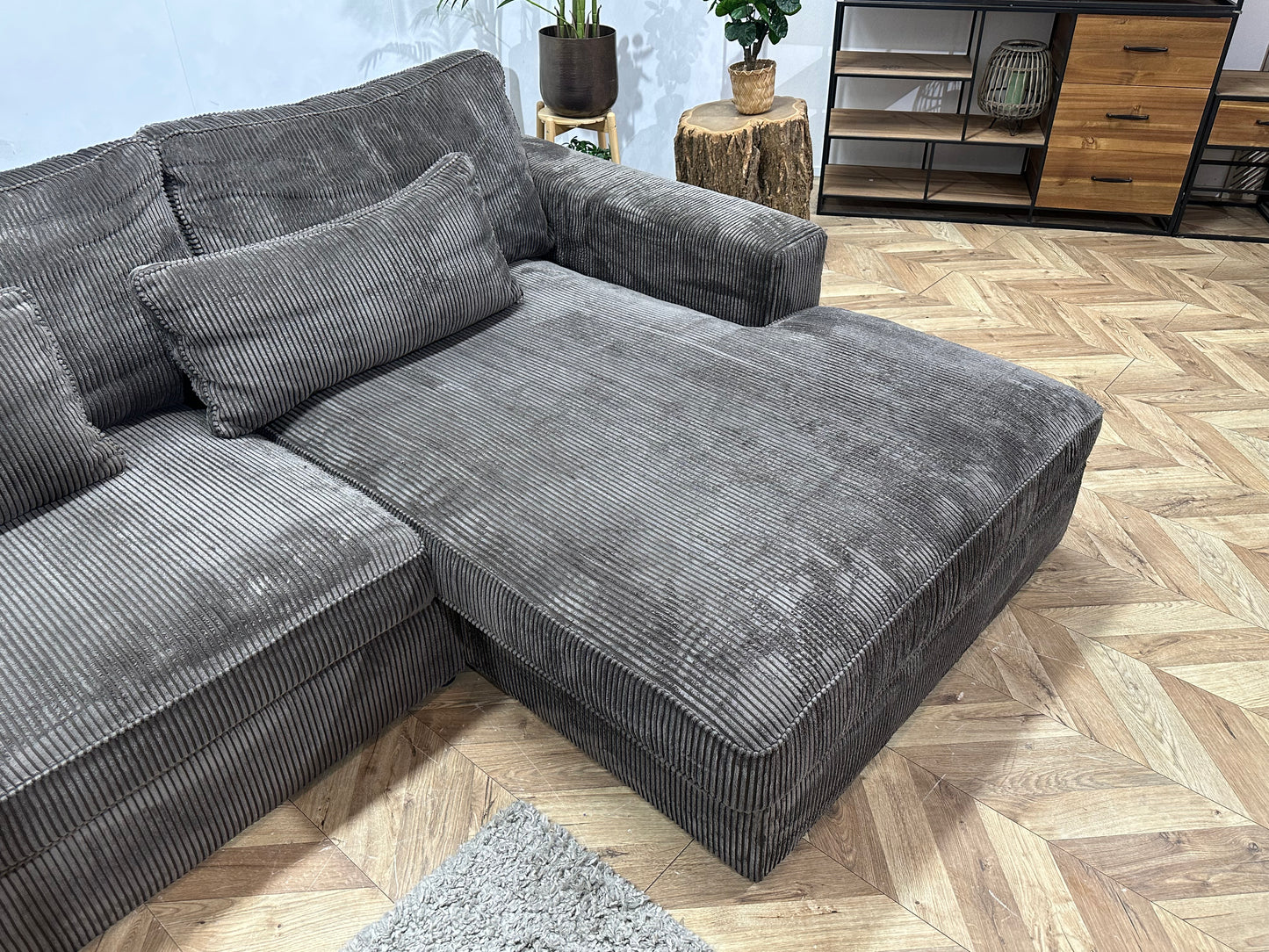 Antraciet Ribstof Hoekbank ~ Losse Kussens Met Afneembare Hoezen