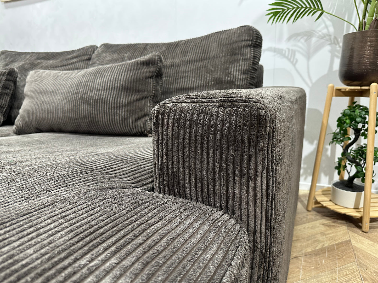 Antraciet Ribstof Hoekbank ~ Losse Kussens Met Afneembare Hoezen