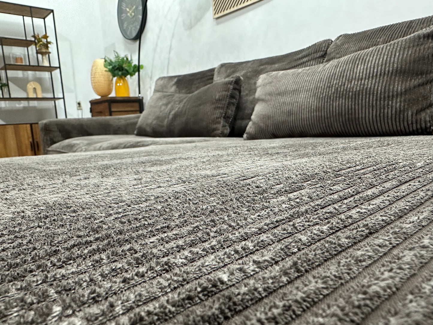 Antraciet Ribstof Hoekbank ~ Losse Kussens Met Afneembare Hoezen