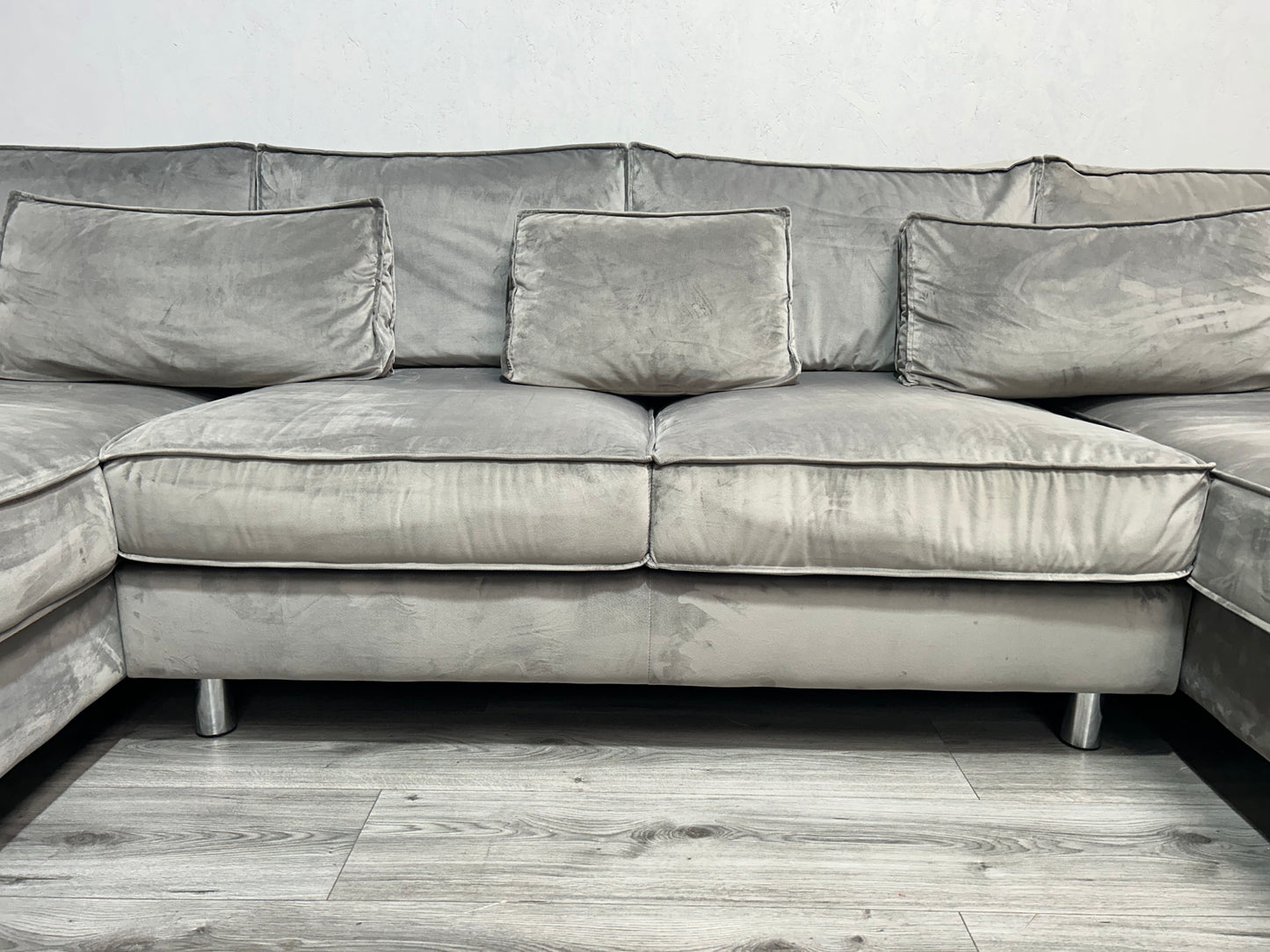 !Showroom model! Licht Grijze Velvet U bank