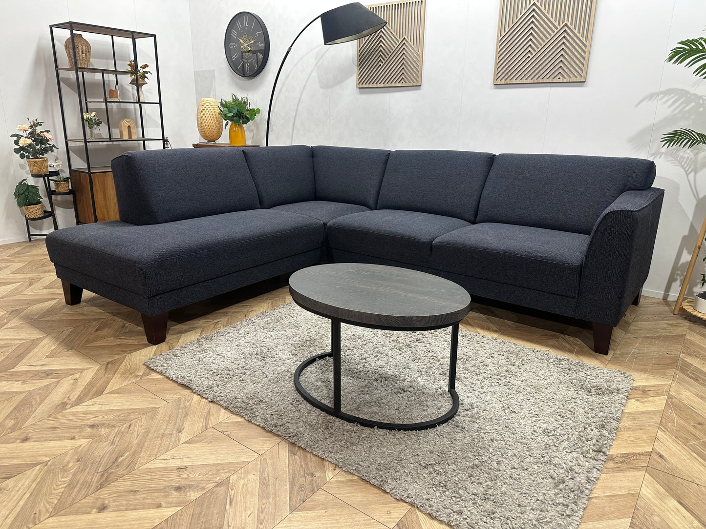 Montèl Donker Blauwe Hoekbank ~ Vaste Kussens