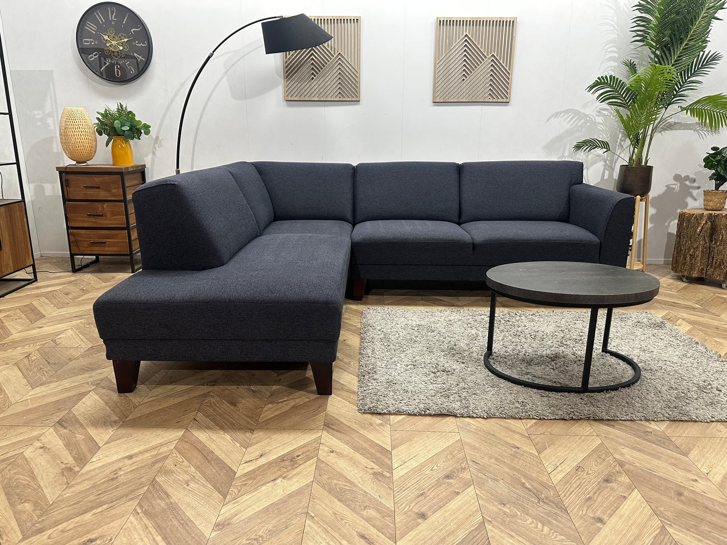 Montèl Donker Blauwe Hoekbank ~ Vaste Kussens