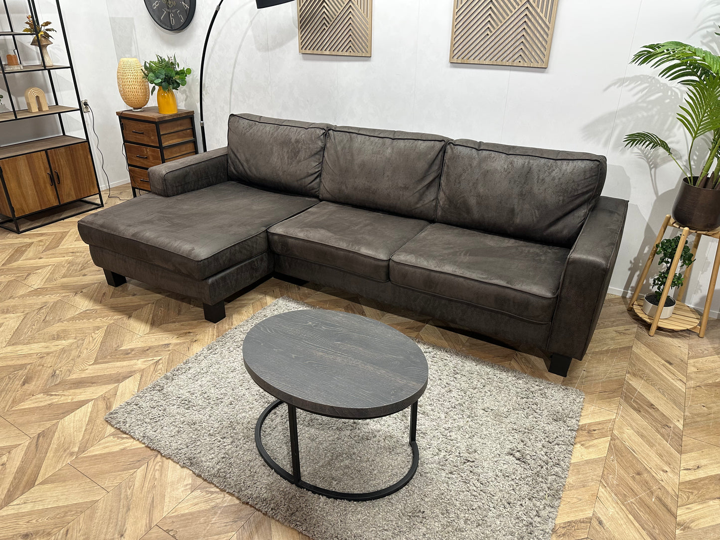 Antraciet Suède Stof Hoekbank ~ Losse Kussens Met Afneembare Hoezen