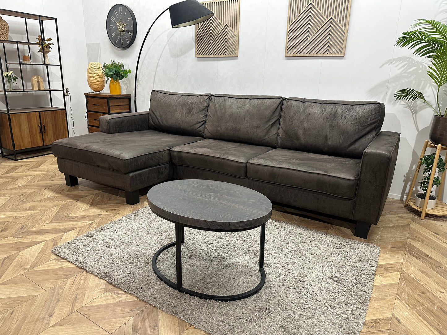 Antraciet Suède Stof Hoekbank ~ Losse Kussens Met Afneembare Hoezen